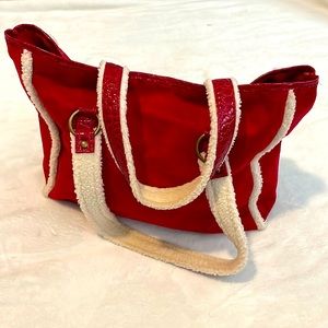 Bath and Body Works Sherpa Faux Suede Red Bag